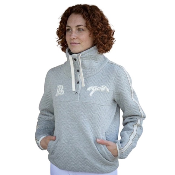 Penelope Plumm Sweaters - Penelope Women's L Pepita Sweater Cozy Equestrian Quilted Pullover Gray Striped